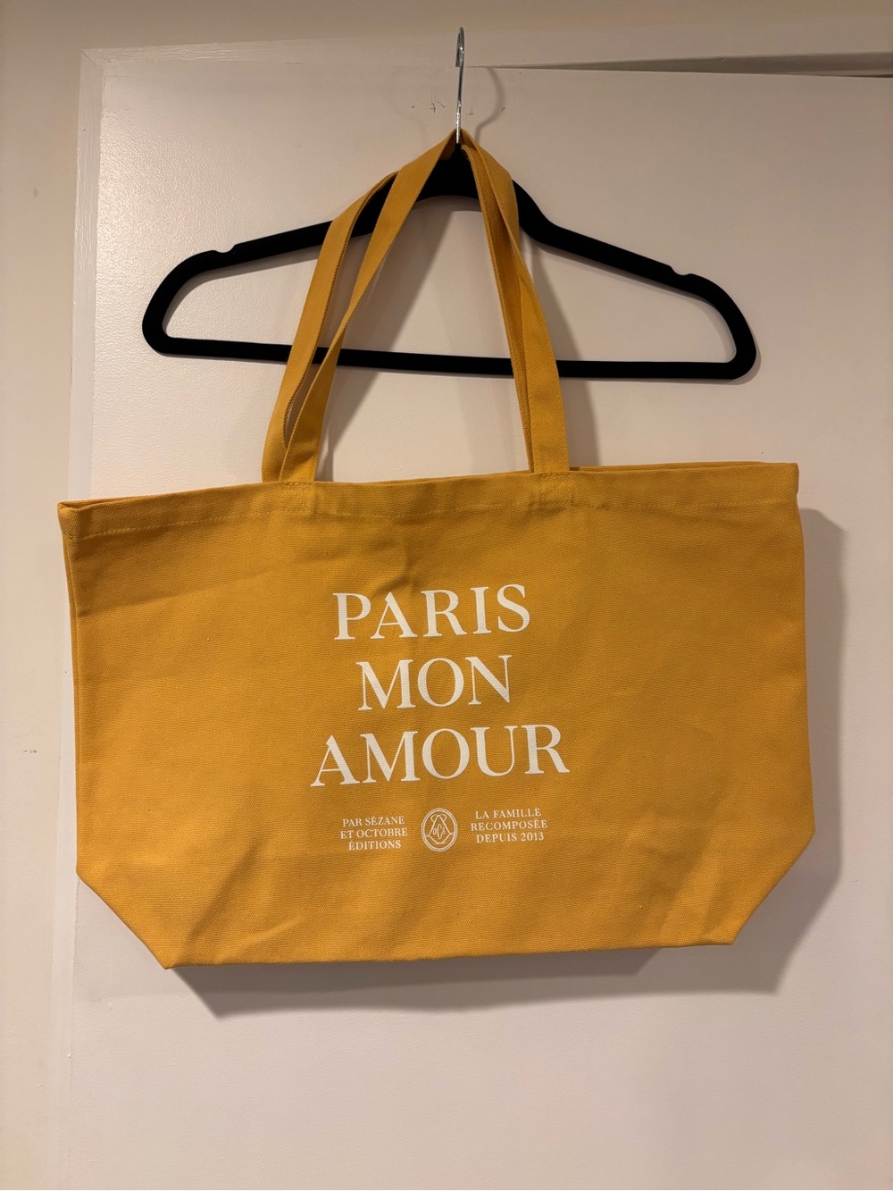 Sezane Paris Mon Amour Yellow Canvas Tote Bag